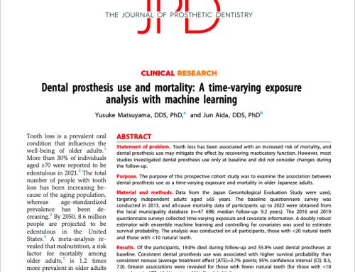 Etude « Port de prothèses dentaires et mortalité » paru dans le Journal of Prosthetic Dentistry